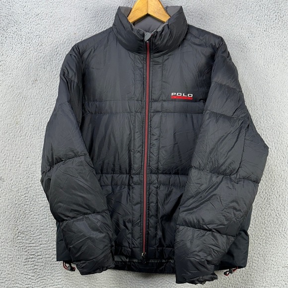 VINTAGE Ralph Lauren Polo Sport Jacket Puffer Mens‎ Large Black Down Full Zip